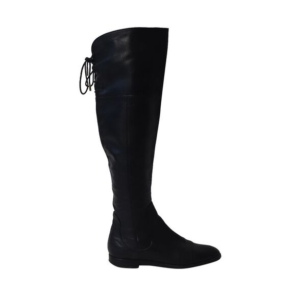 Sergio Rossi Shoes - Sergio Rossi Back Thigh Lace Knee High Boots in Black  Leather